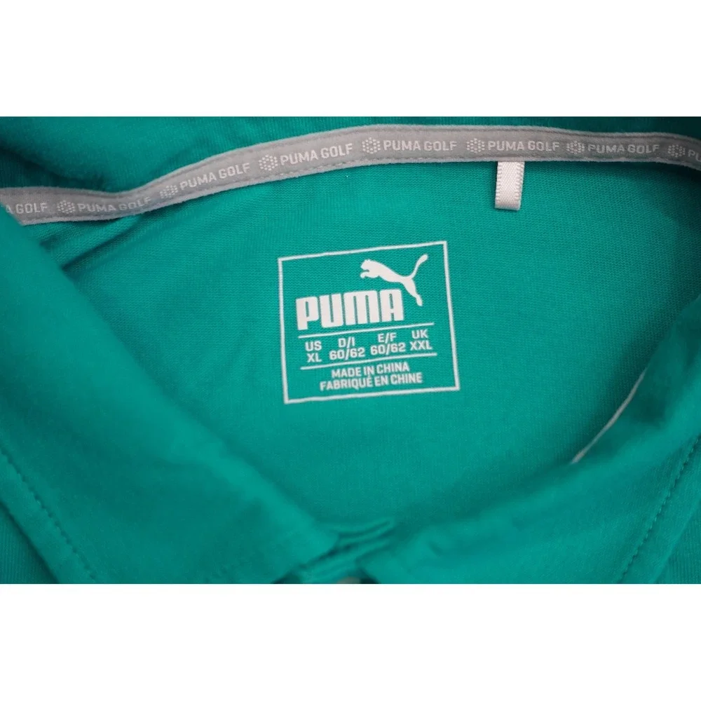 PUMA Golf Polo Mens XL Green Colorblock Shirt Moisture Wicking Short Sleeve